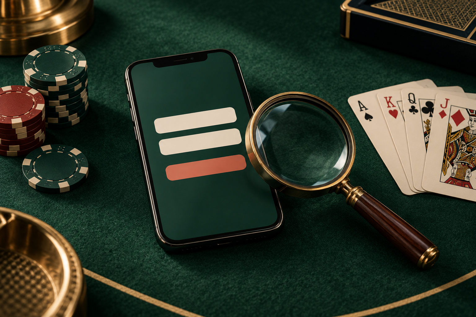 Ilustrasi layar akses, kartu, keping dan kaca pembesar